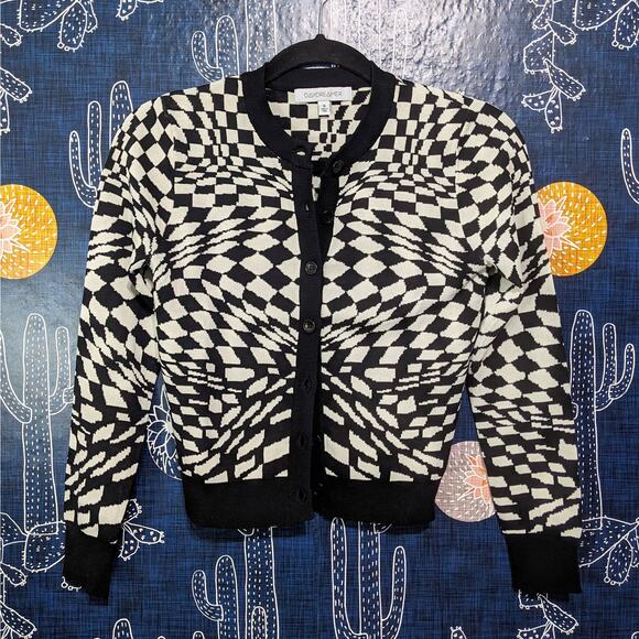 Daydreamer Eclipse Wave Fitted Button Down Knit Cardigan Black Women's Small - Picture 3 of 7